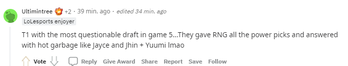 Reddit热议RNG夺冠：T1第五局BP太差 朱开教练达成大满贯